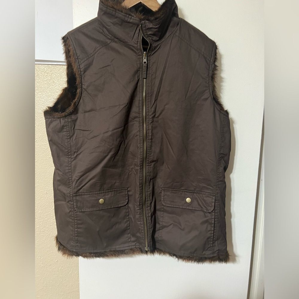 Vintage Old Navy Reversible Vest Women’s XXL Brown Faux Fur Y2K Festival Boho